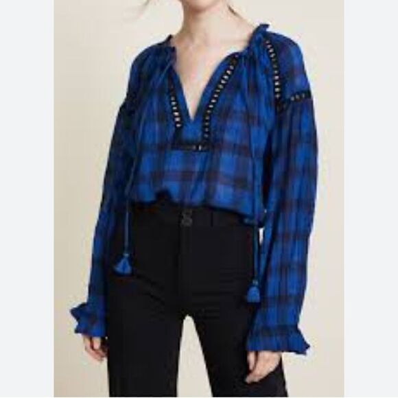 Nwt, free people top, blue plaid pullover - Picture 3 of 9